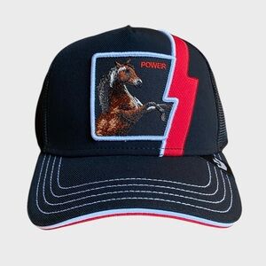 NWT GOORIN BROS. Horse Power HP The Farm Trucker Hat Cap One Size Black Red NEW